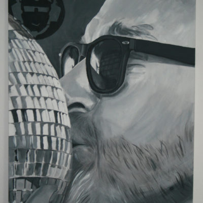 Porträt DJ, 70 x 100 cm, schwarz-weiß, Acryl auf Leinwand