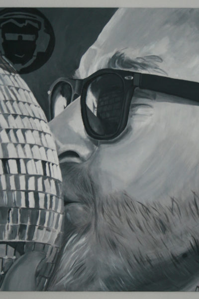 Porträt DJ, 70 x 100 cm, schwarz-weiß, Acryl auf Leinwand